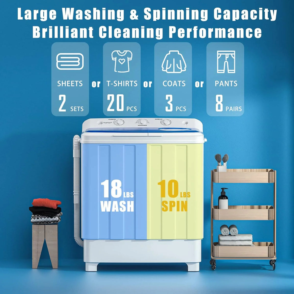 Auertech Portable Washing Machine 28lb Twin Tub Washing Machine Mini Compact Washing Machine with Drain Pump