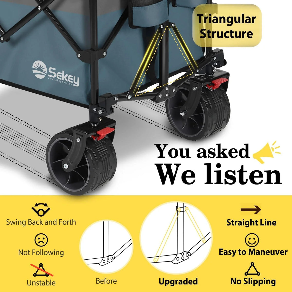 Sekey 48 Inch Long Foldable Extended Travel Cart, 440 Lbs Load Capacity, Heavy Duty 300 Liter Folding Multi-Purpose Garden Cart