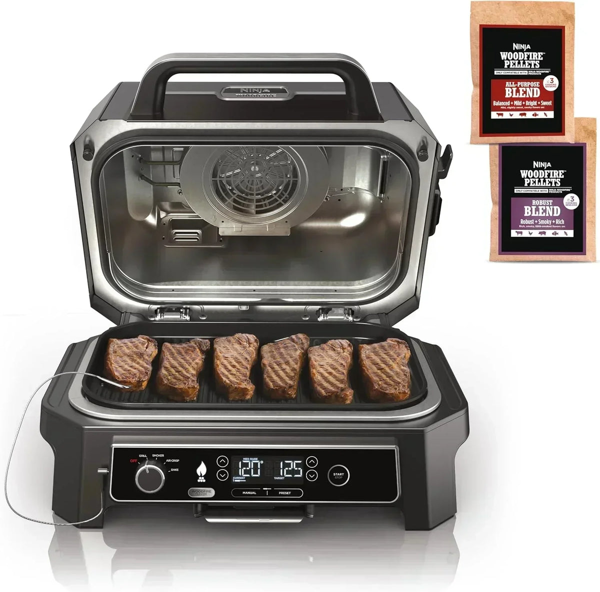 Ninja Woodfire Pro XL Outdoor Grill Smoker Thermometer 4-in-1 Master Grill BBQ Smoker Outdoor Air Fryer