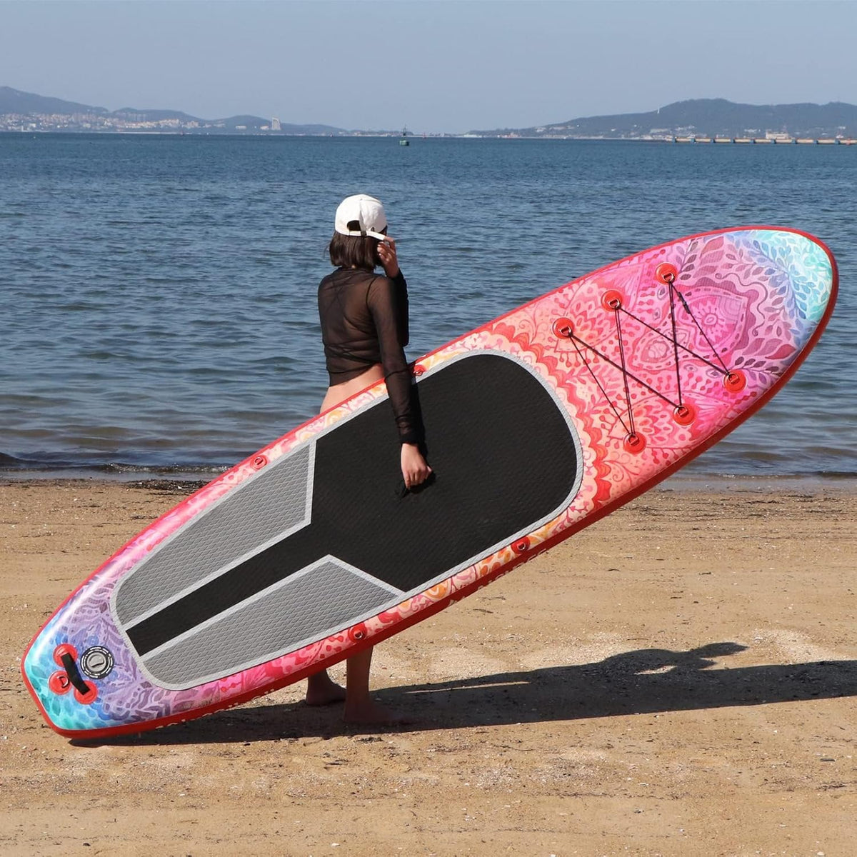 Inflatable wide SUP board with SUP carrying bag hand pump 10L waterproof bag