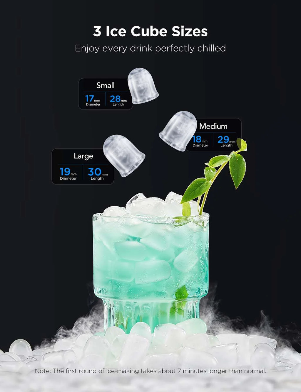 GoveeLife Smart Ice Maker Countertop, Portable Ice Machine with Voice Control, 9 Ice Cubes in 6 Minutes 3 Sizes, 26lbs/24Hrs, Self Cleaning RGB Lights, Quiet Ice Maker with Scoop for Kitchen Black