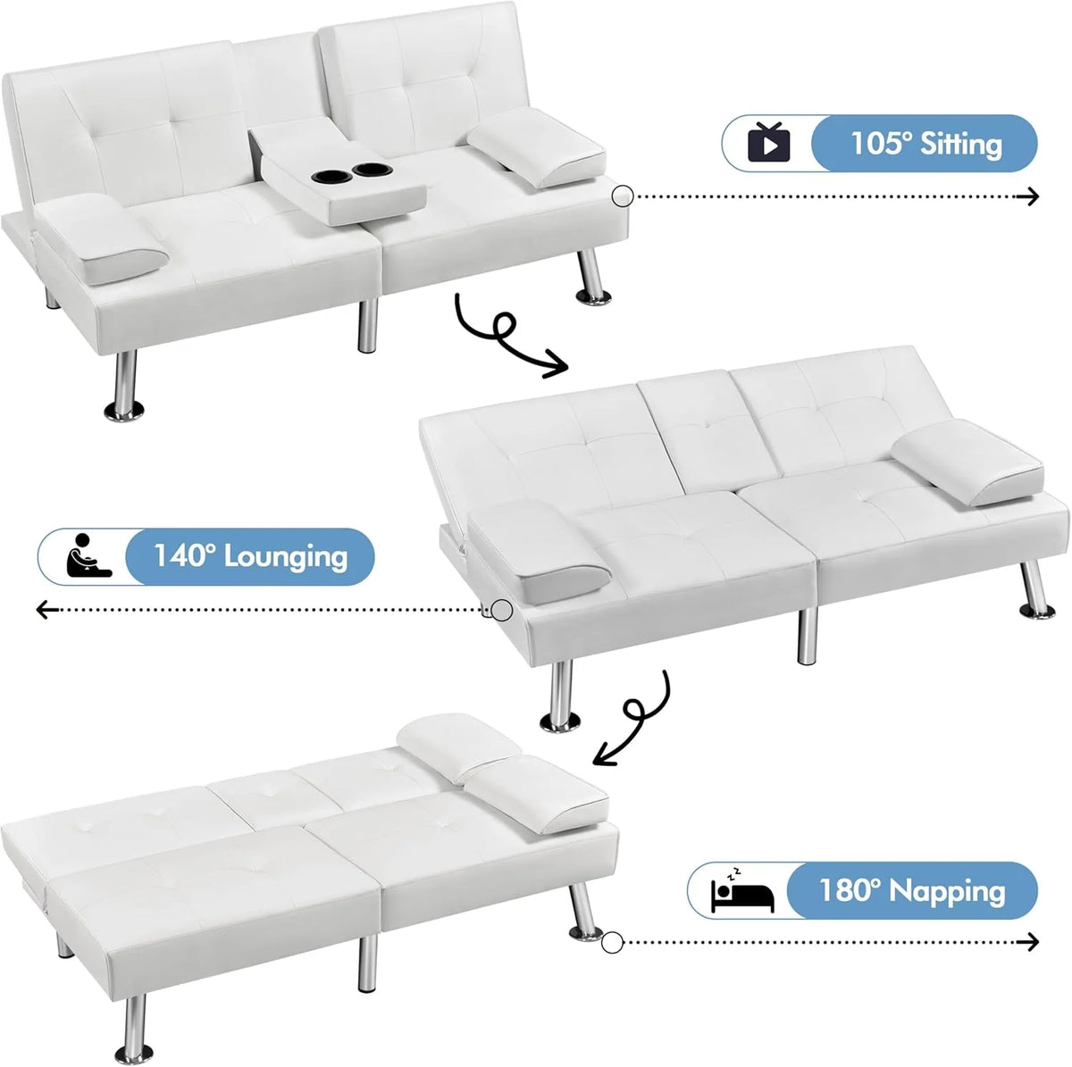 Convertible Sofa Bed Modern Imitation Leather Home Recliner Flip Double Sofa Folding Sofa Bed Guest Bed