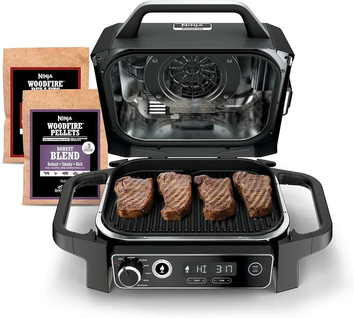 OG751 Woodfire Pro Outdoor Grill Built-In Thermometer 7-in-1 Master Grill BBQ Smoker Air Fryer
