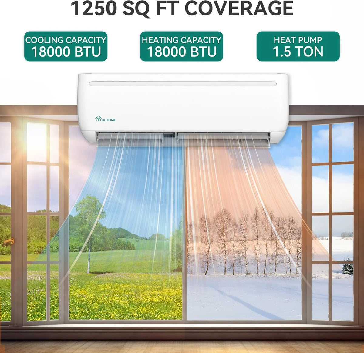 12000 BTU Mini Split Air Conditioner Heat Pump System, Wifi Enabled 20 SEER2 115V Inverter Ductless AC Cool Up to 750 Sq. Ft, Compatible with Alexa, Complete Installation Kit, White