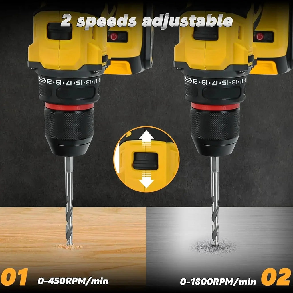 Cordless Drill Driver Compatible with Dewalt 20V Battery Brushless Two Speed