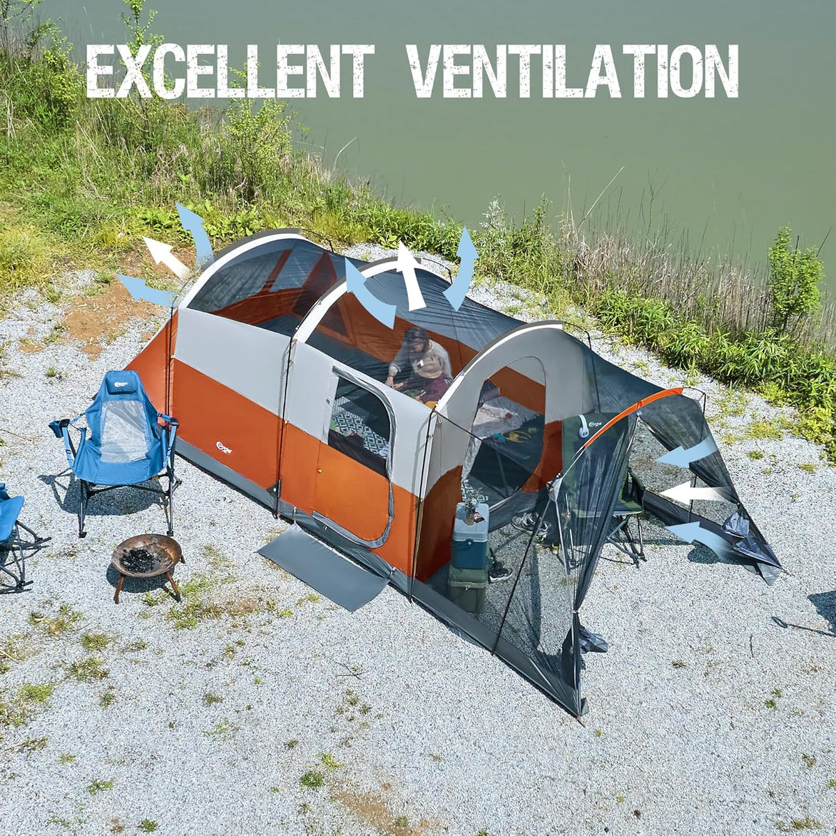 PORTAL 6/8/10 Person Family Camping Tent with Screen Room, Water Resistant Big Tunnel Tent with Rainfly, Large Family Tent for Outdoor Camping, Party