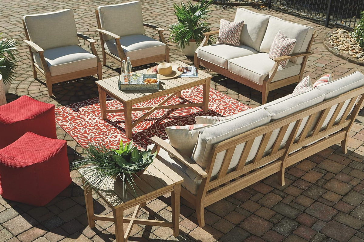 Coastal view outdoor terrace eucalyptus sofa