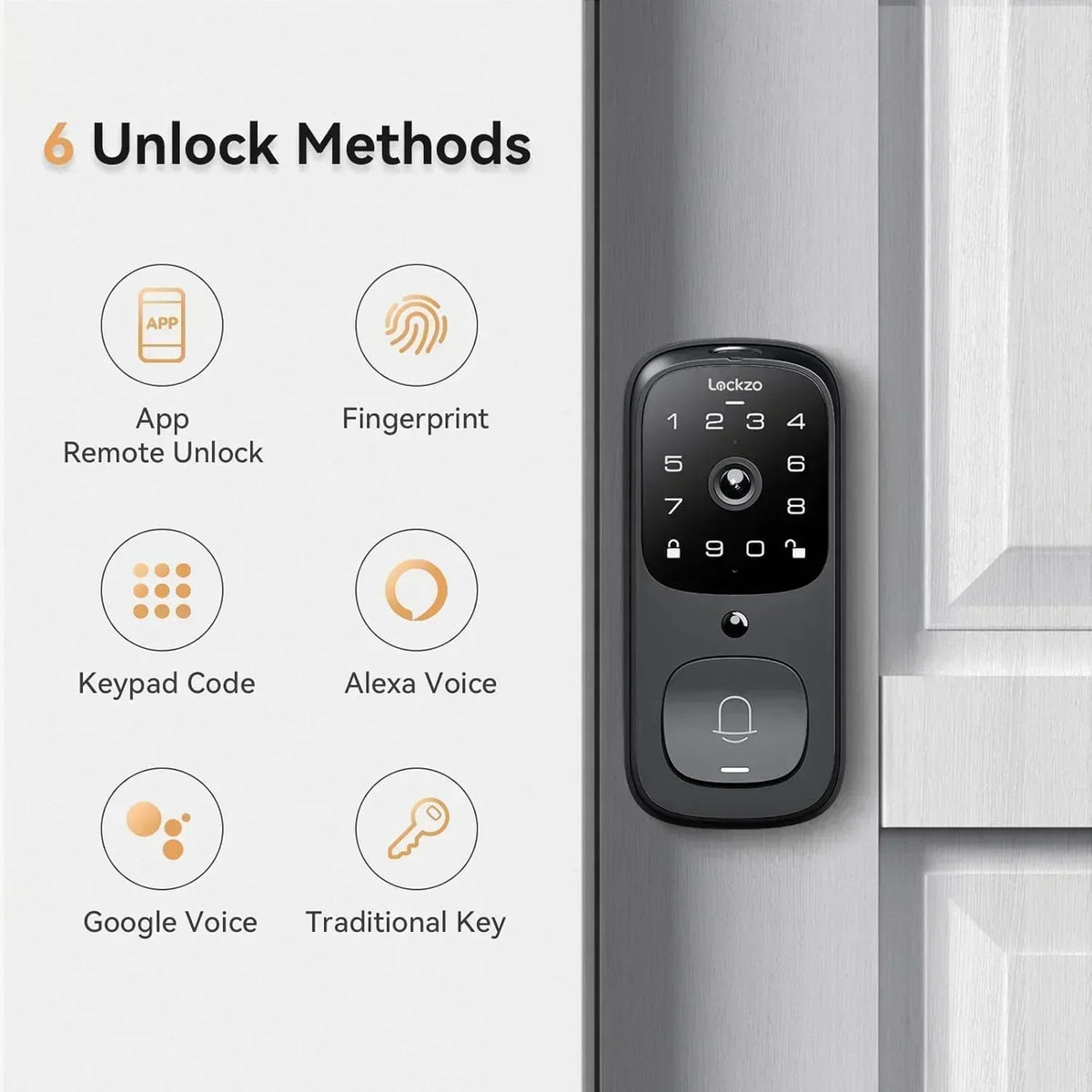 Video Smart Lock with Doorbell Keyless Entry Door Lock Built-in WiFi Camera Front Door
