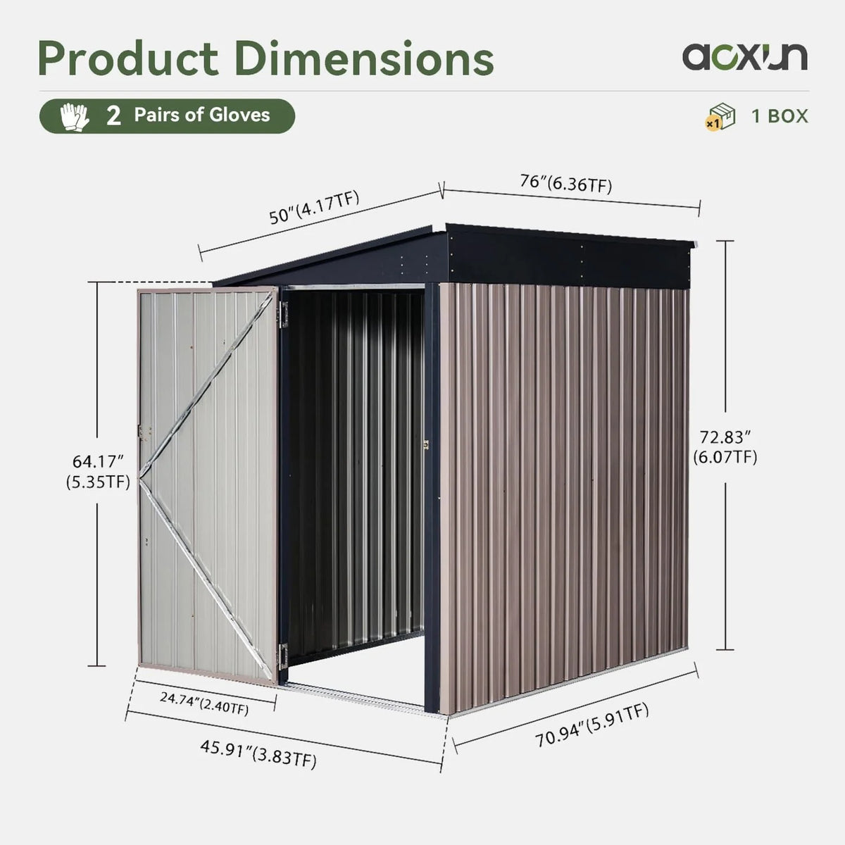 Aoxun 6.2x4 FT Shed Outdoor Storage Shed Metal Garden Shed Slooping Roof Tool Shed Bike Shed