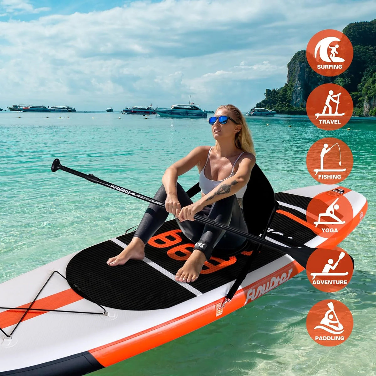 FunWater Inflatable Stand Up Paddle Board with Premium SUP Paddle Accessories, Non-Slip EVA Deck, 11'/10'6' Paddle