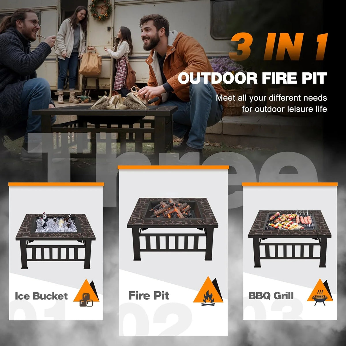 Devoko Outdoor Fire Pit, 32 Inch Firepit Table Metal Outdoor Fireplaces with Waterproof Cover for Outside Patio Camping