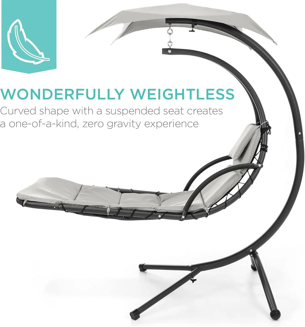 Best Choice Products Outdoor Hanging Curved Steel Chaise Lounge Chair Swing w/Built-in Pillow and Removable Canopy - Teal