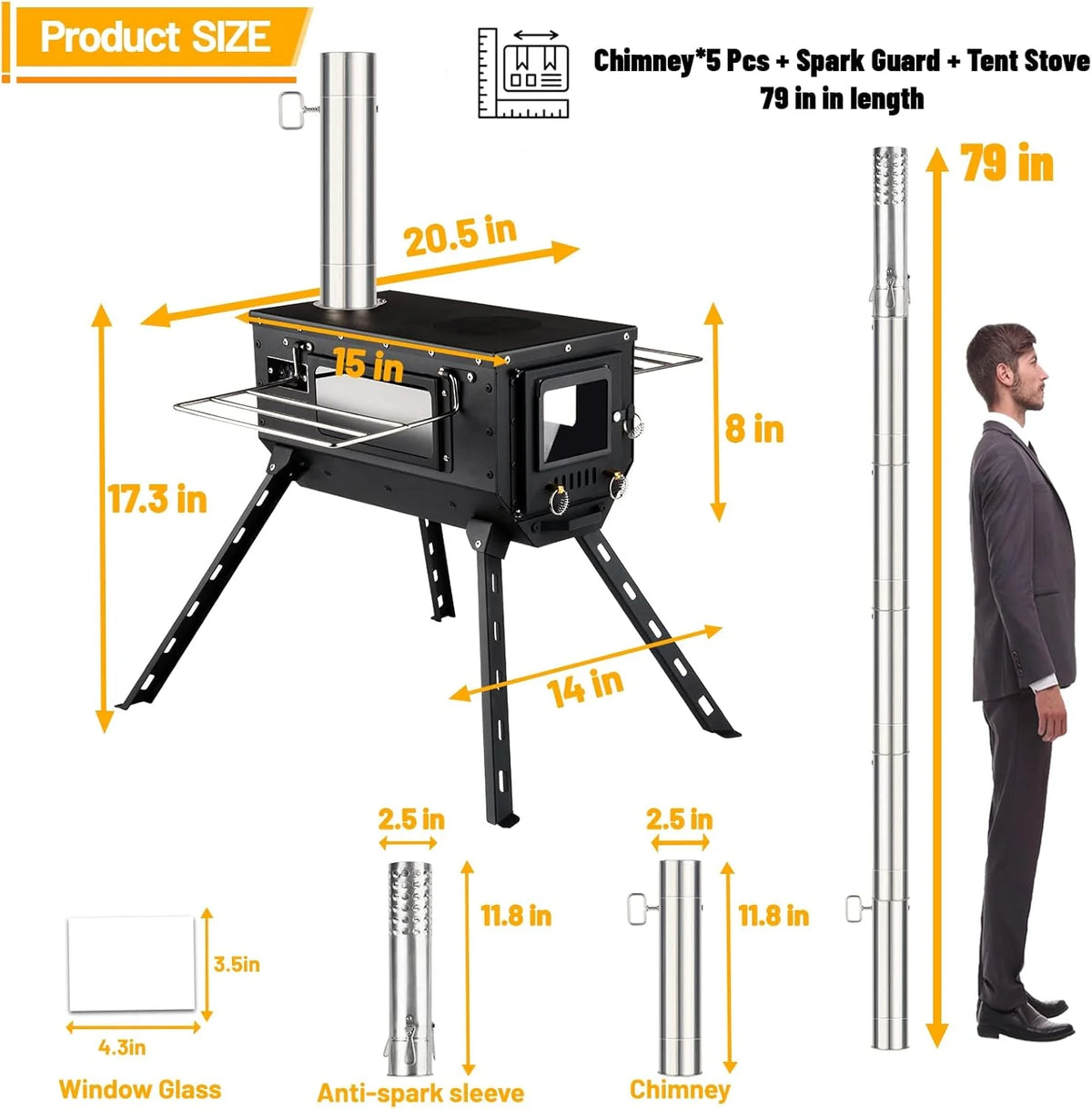 Hot Tent Stove Wood Stove, Small Wood Stove for Outdoor Heating and Cooking, Ice Fishing, Hunting