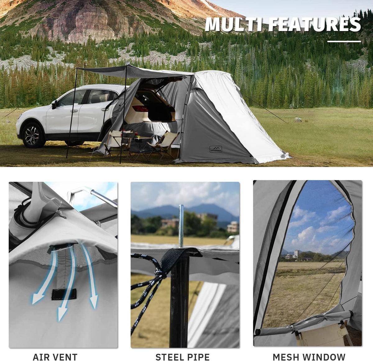 KAMPKEEPER SUV Car Tent, Tailgate Shade Awning Tent for Camping, Vehicle Camping Tents Outdoor Travel (Black)
