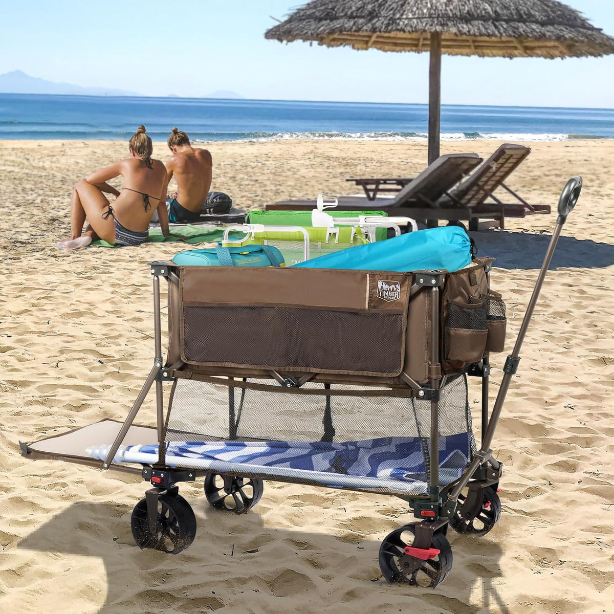 400L Large Capacity Folding Double Decker Cart with Brakes 54 Inch Extra Long Extended Cart