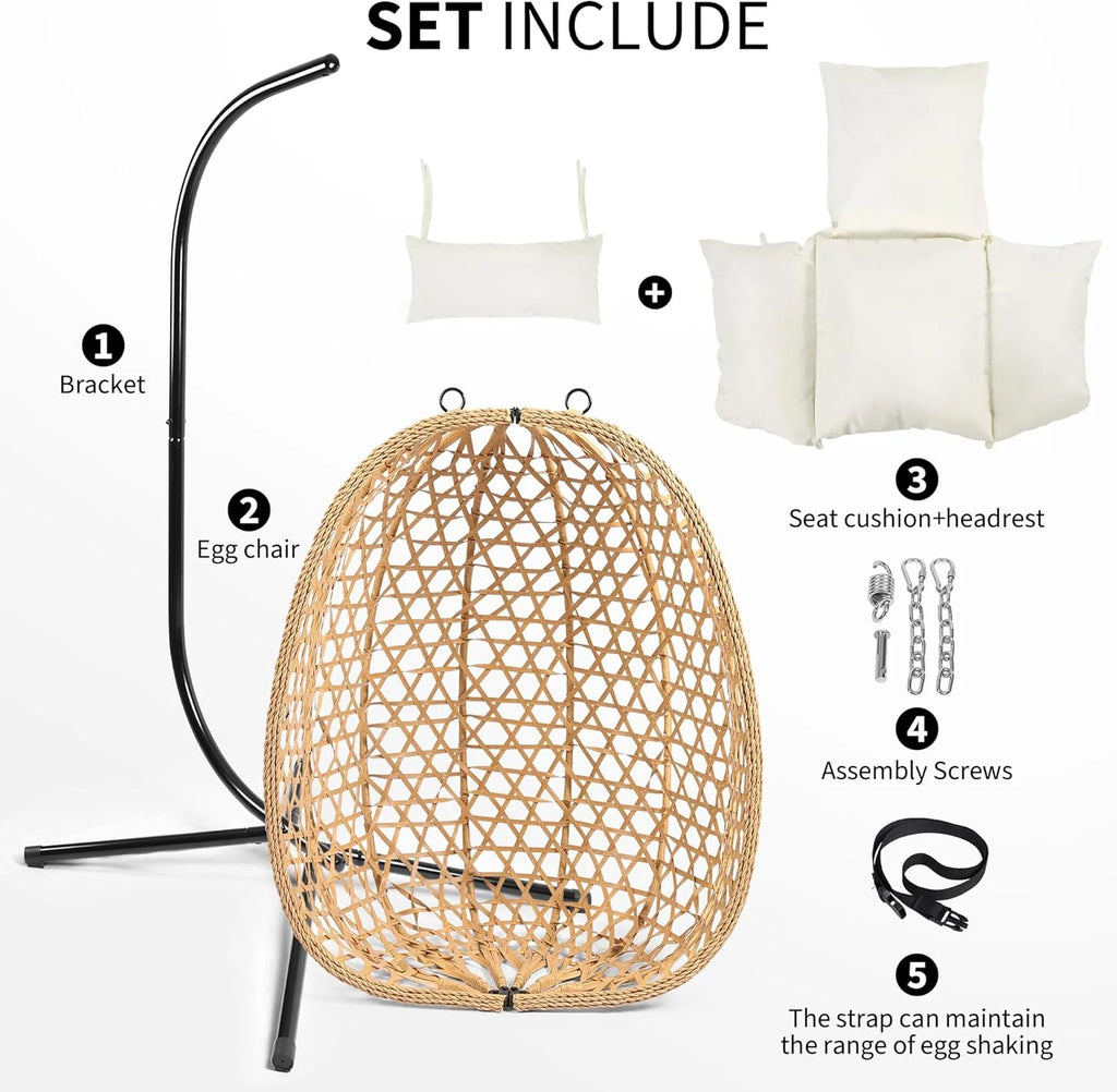 Egg Chair with Stand Patio Wicker Hanging Chair Hammock Swing Chair 350LBS Capacity