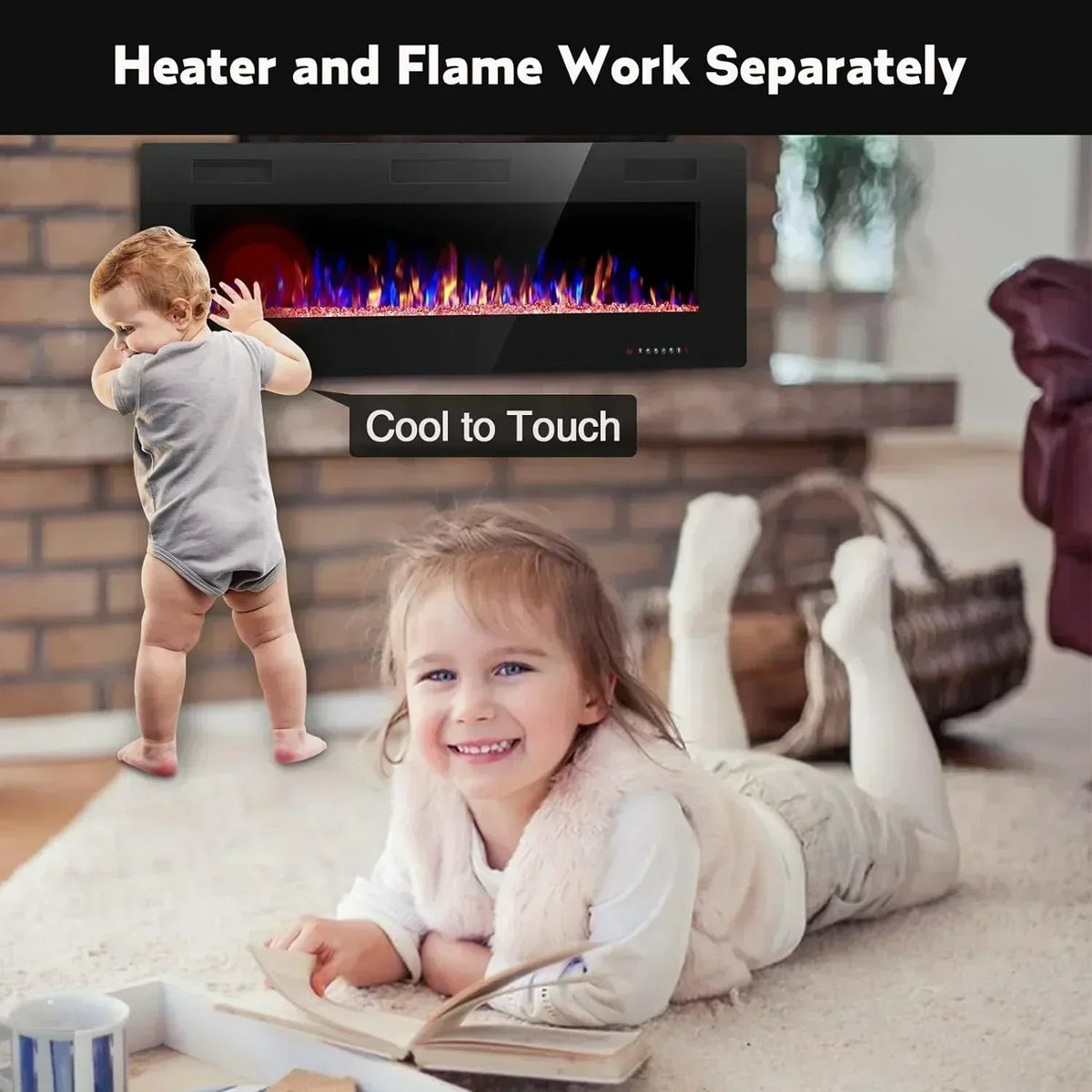R.W.FLAME 60 Recessed and Wall Mounted Electric Fireplace Low Noise Fit for 2 x 6 Stud