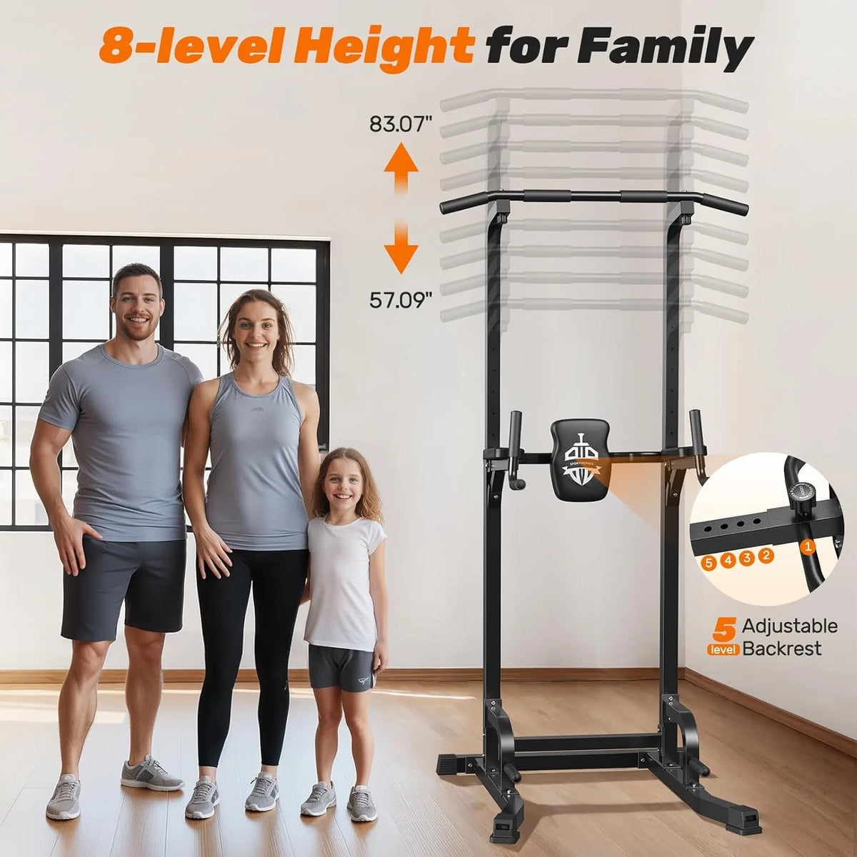 Sportsroyals Power Tower Pulp Up Bar Station, 450 lbs stable suspended immersion tilt station