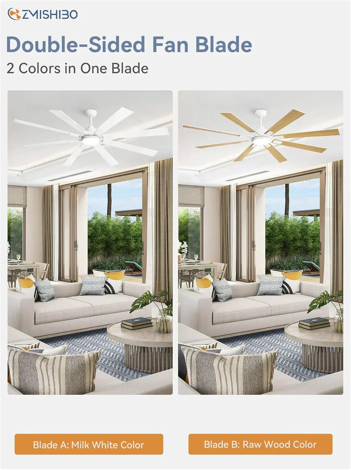 Zmishibo 72-inch large ceiling fan with lighting and remote indoor/outdoor