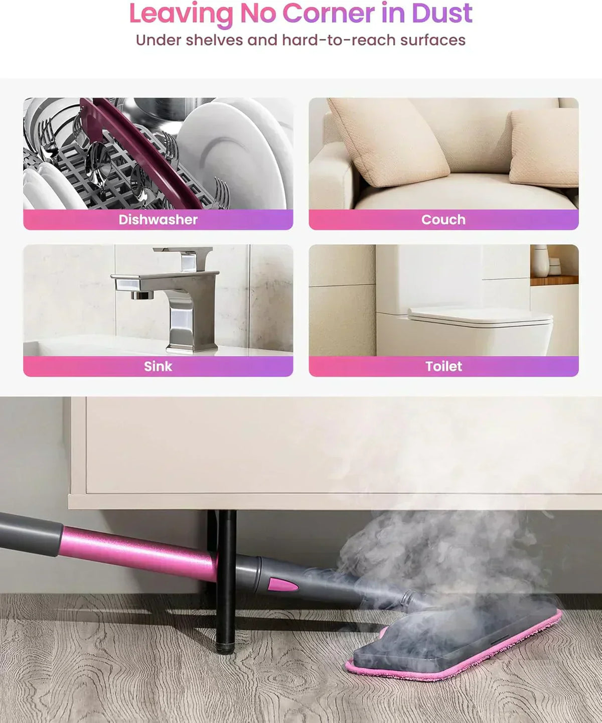 7-in-1 Steam Mop Dual-Rod Design with Detachable Handheld Steamer for Walls Grouts Hard Floors