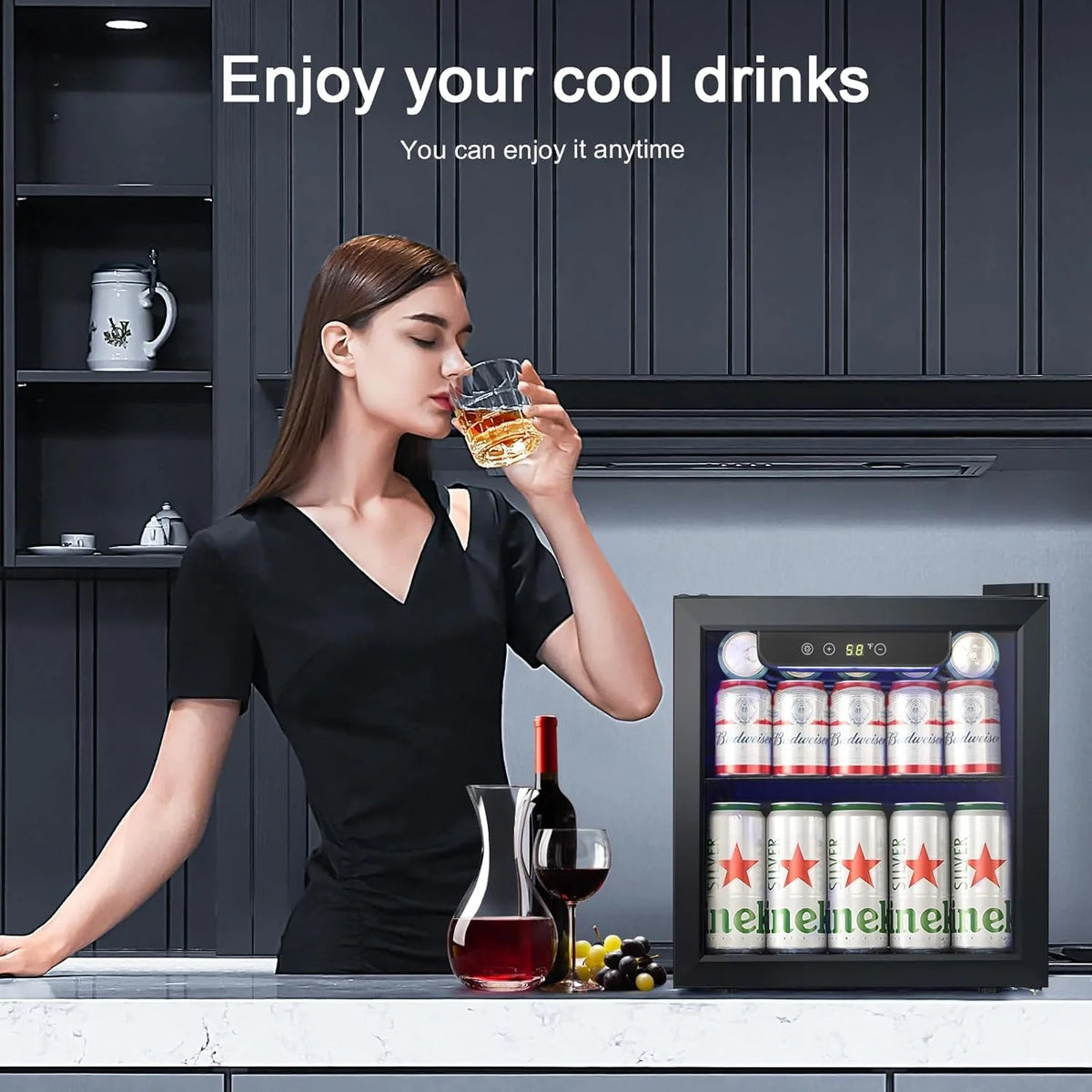 Antarctic Star Beverage Refrigerator Cooler 68 Can, Mini Fridge with Glass Door for Beer Drinks Wine,Freestanding Small Fridge with Electronic Temperature Control for Home and Bar,1.7 cu.ft