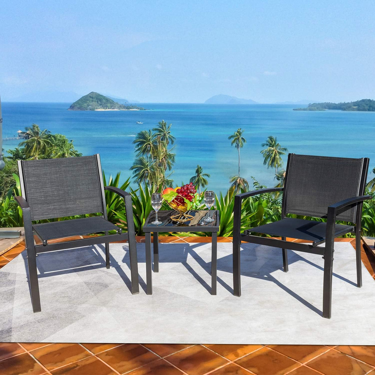 Homall Patio Dining Set 7 Pieces Outdoor Furniture Table and 6 Textilene Chairs, Light Grey