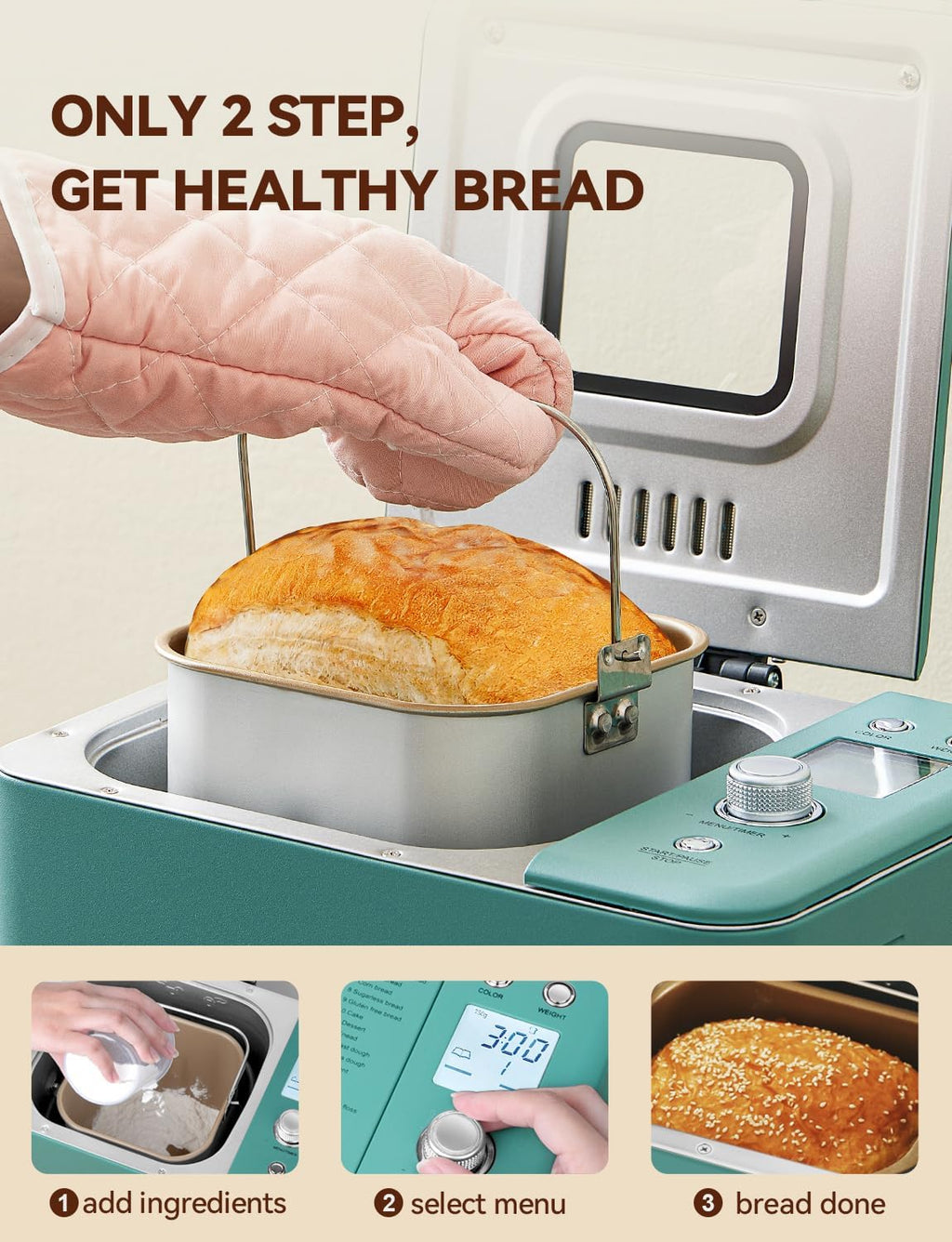 Neretva Bread Maker, 20-in-1 2LB Bread Maker Dual Heater Bread Maker Automatic with Non-Stick Ceramic Pan